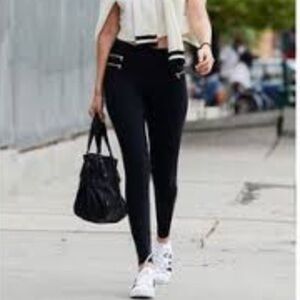 ZARA BASIC COLLECTION Black Moto Zipper details pull on skinny size M